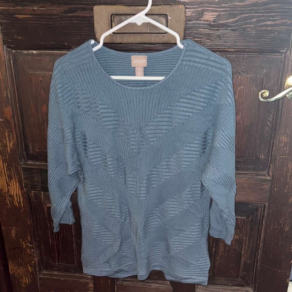 Chico's Textured Blue Crew Neck Sweater